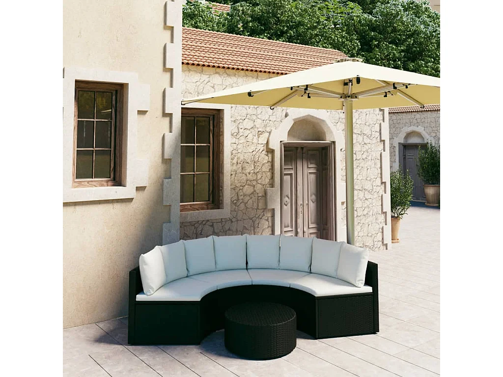 Salon de jardin 5 pcs avec coussins Résine tressée Noir