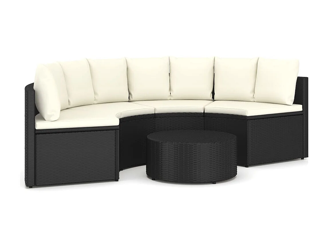 Salon de jardin 5 pcs avec coussins Résine tressée Noir