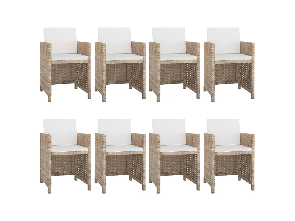 Set da Pranzo da Giardino 9 pz con Cuscini in Polyrattan Beige