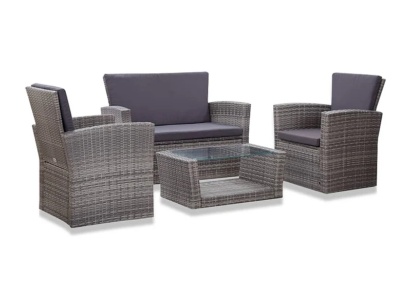 Salon de jardin 4 pcs avec coussins résine tressée gris