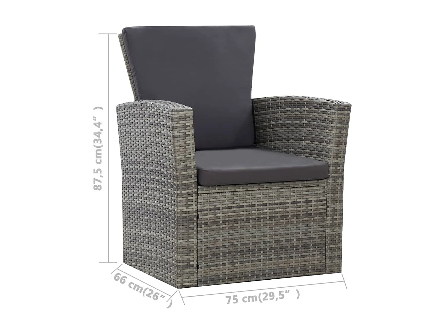 4-delige Loungeset met kussens poly rattan grijs