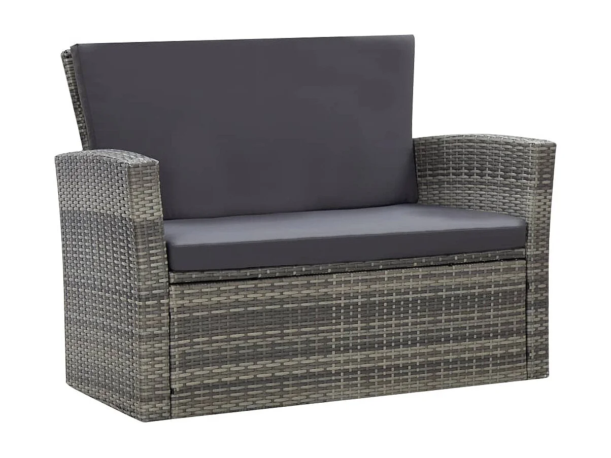 4-delige Loungeset met kussens poly rattan grijs