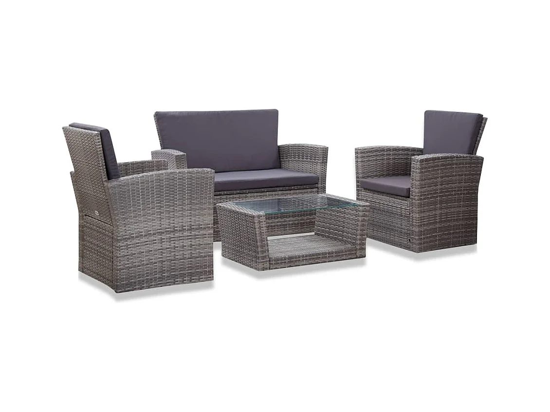 4-delige Loungeset met kussens poly rattan grijs