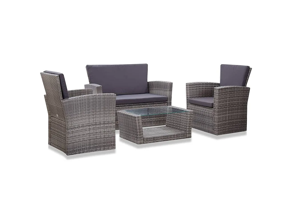 Set Divani da Giardino 4 pz con Cuscini in Polyrattan Grigio