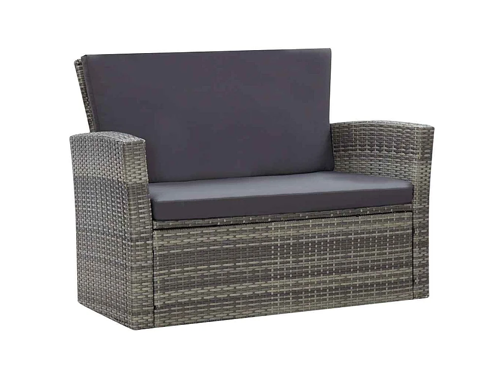 Salon de jardin 4 pcs avec coussins résine tressée gris