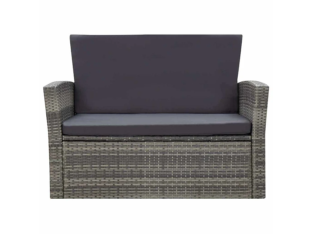 Salon de jardin 4 pcs avec coussins résine tressée gris