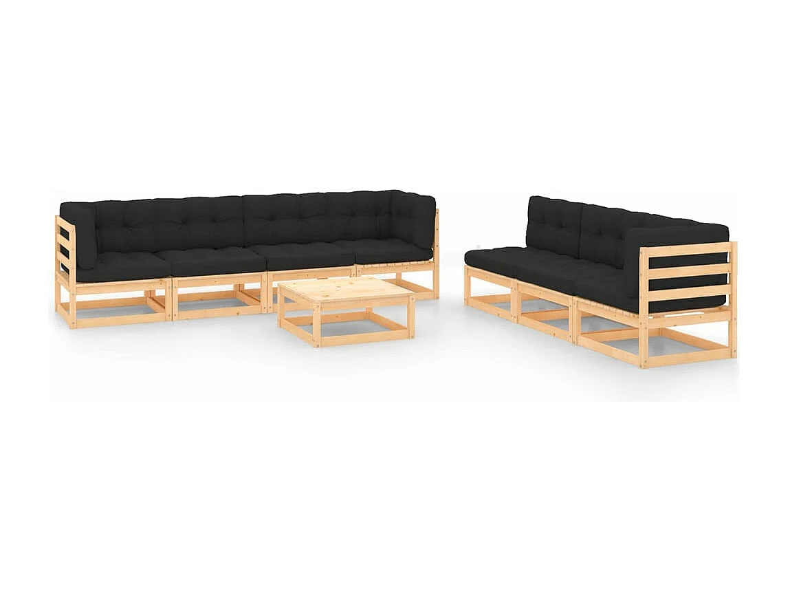 Set Salotto Giardino 8 pz Cuscini Antracite Legno Massello Pino