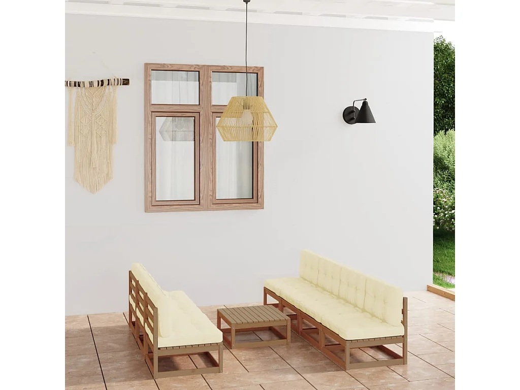 8 pcs conjunto lounge de jardim com almofadões pinho maciço