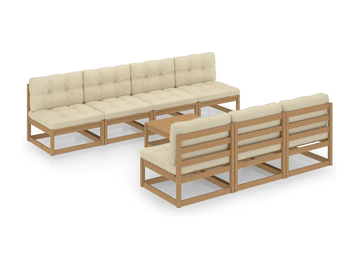 8 pcs conjunto lounge de jardim com almofadões pinho maciço