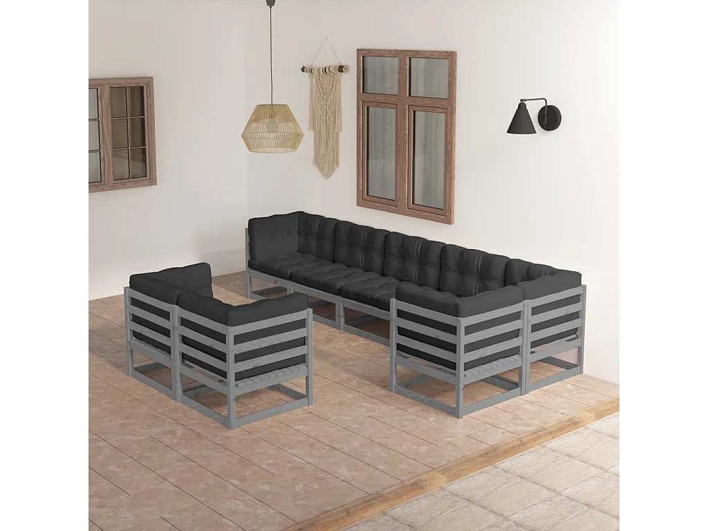 8-delige Loungeset met kussens massief grenenhout