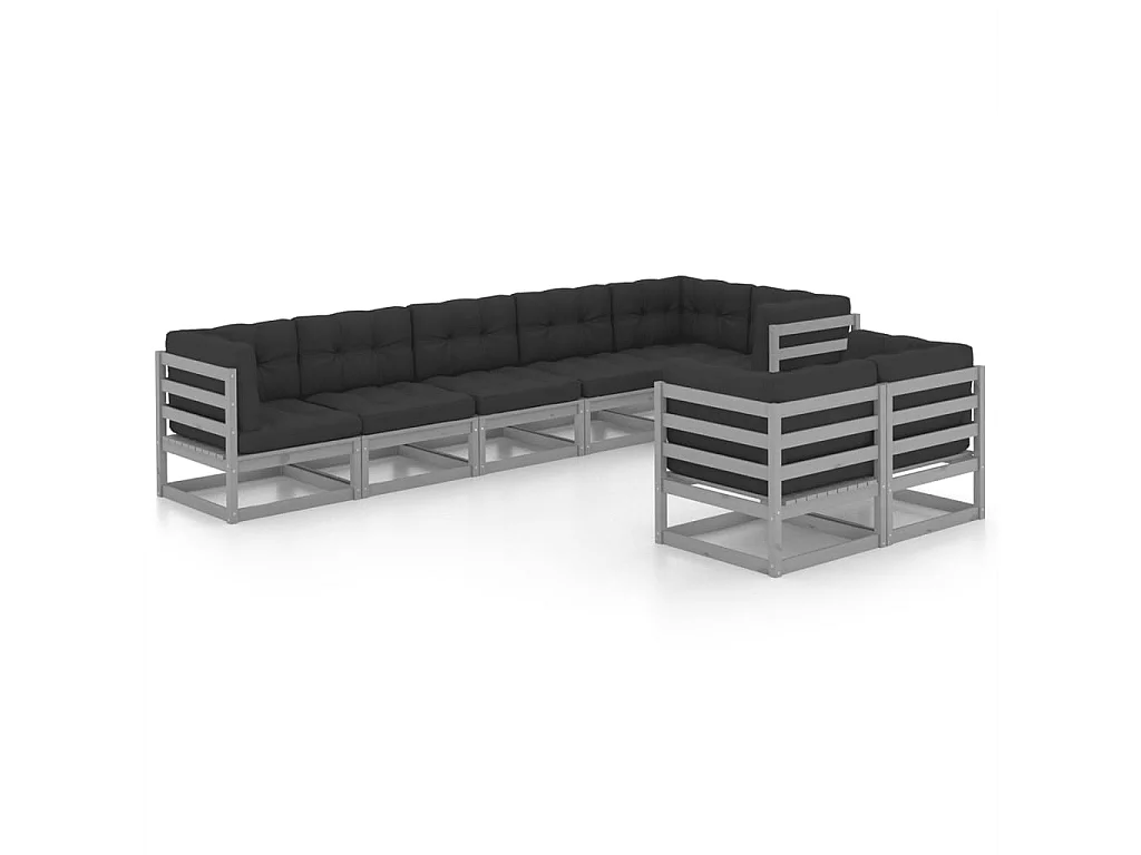 8-delige Loungeset met kussens massief grenenhout