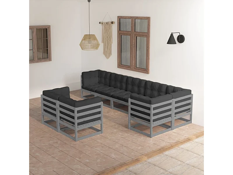 8-delige Loungeset met kussens massief grenenhout