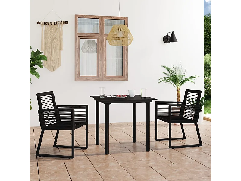 3-tlg. Garten-Essgruppe PVC Rattan Schwarz