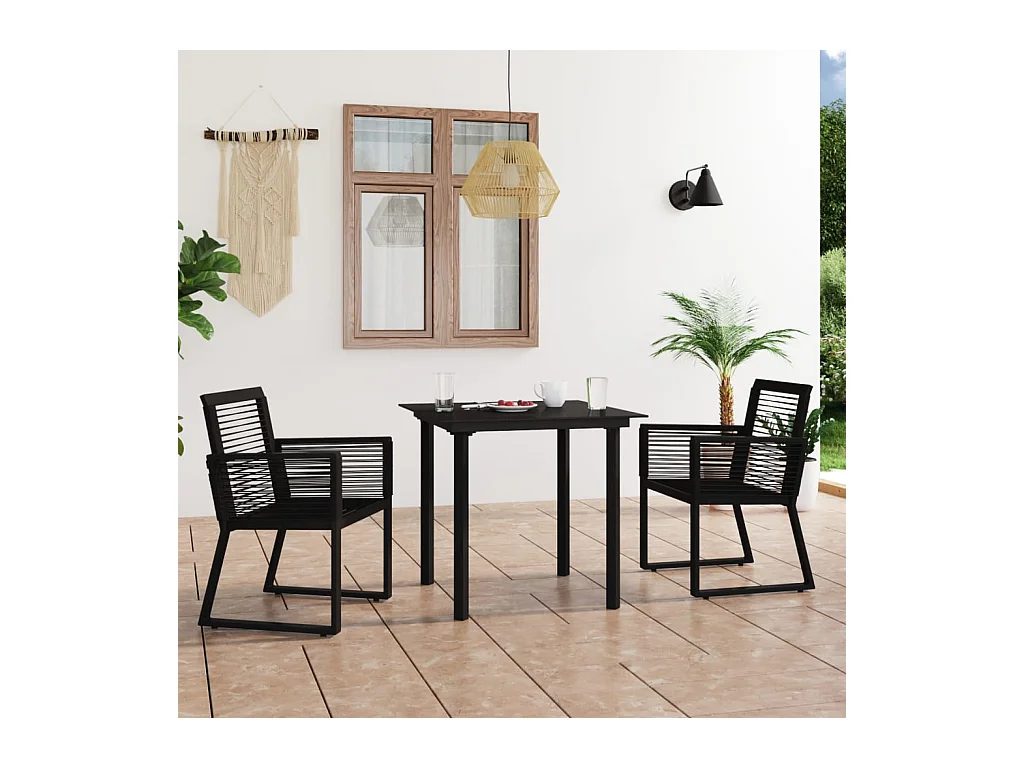 Ensemble à manger d'extérieur 3 pcs Rotin PVC Noir