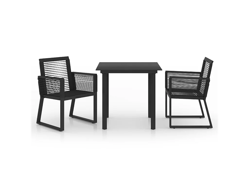 3-tlg. Garten-Essgruppe PVC Rattan Schwarz