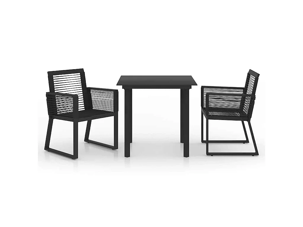 3-tlg. Garten-Essgruppe PVC Rattan Schwarz