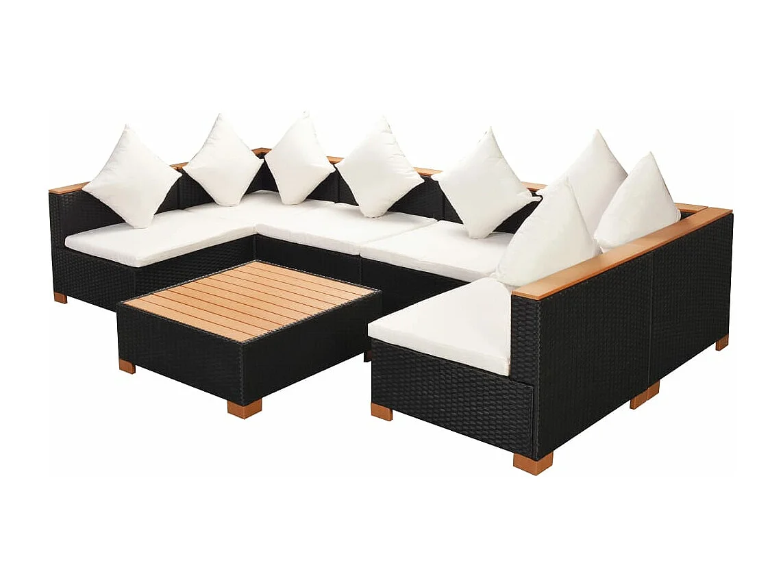 Salon de jardin 7 pcs avec coussins Résine tressée Noir