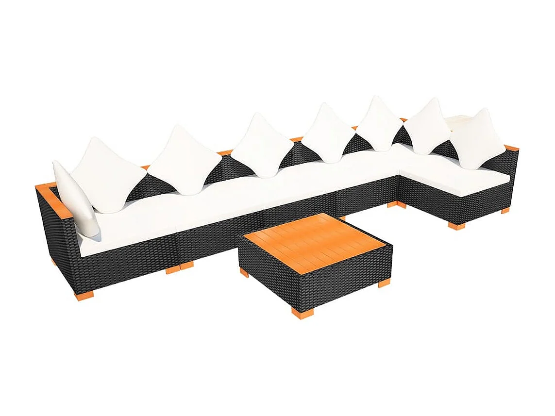 Salon de jardin 7 pcs avec coussins Résine tressée Noir