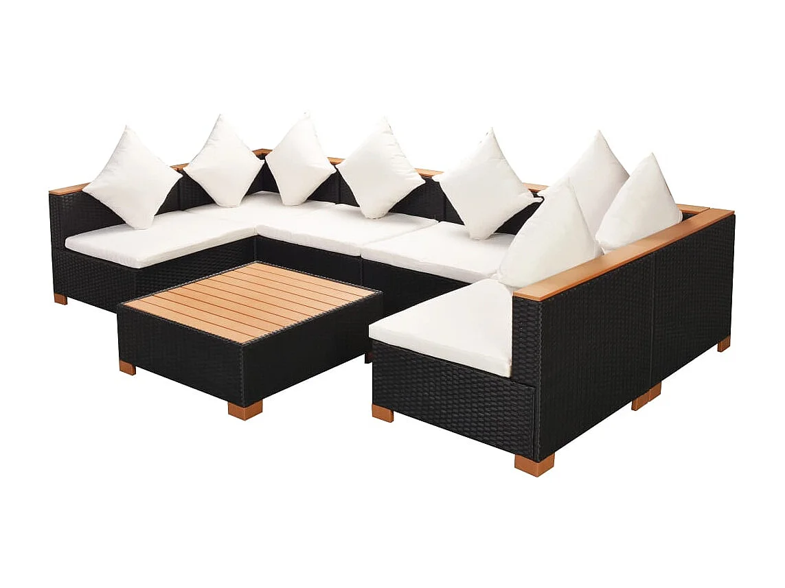 7-tlg. Garten-Lounge-Set mit Auflagen Poly Rattan Schwarz