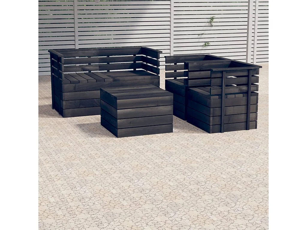 Salon palette de jardin 5 pcs Bois de pin massif Gris foncé