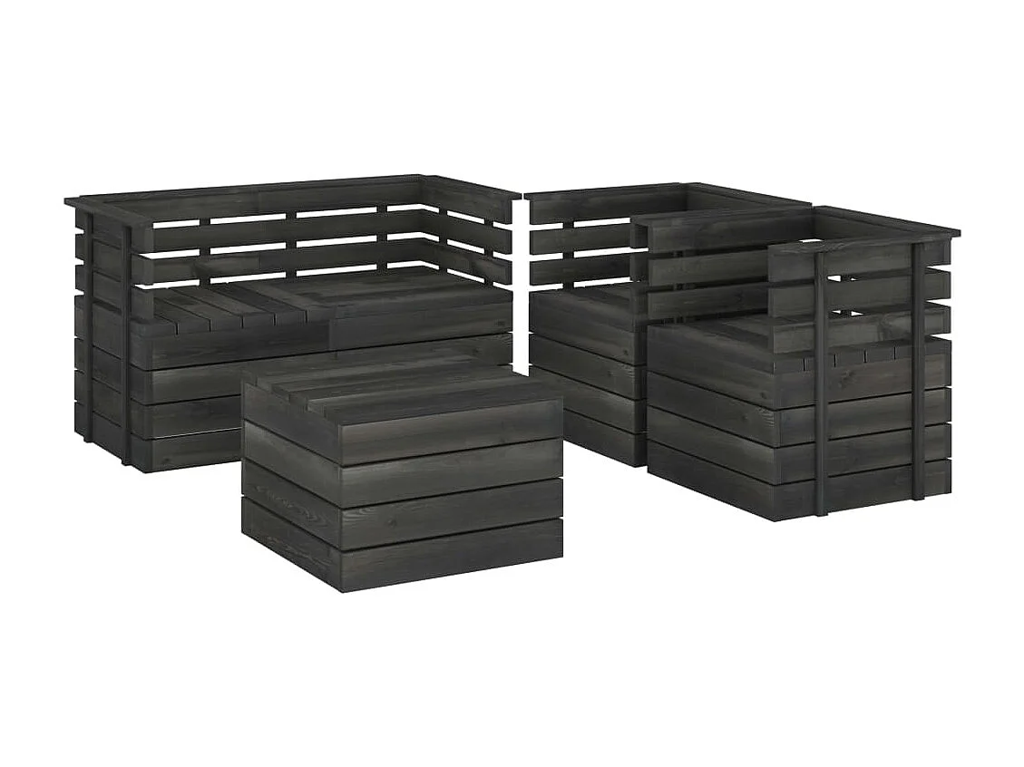 Salon palette de jardin 5 pcs Bois de pin massif Gris foncé