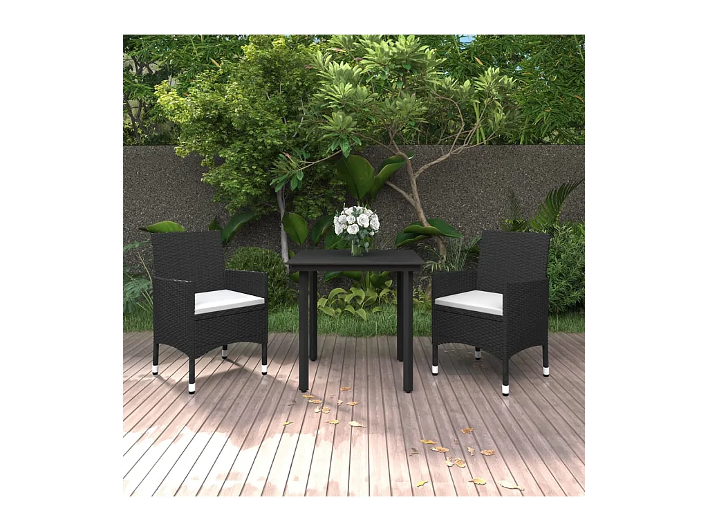 Ensemble à manger de jardin coussins 3 pcs Résine tressée Verre