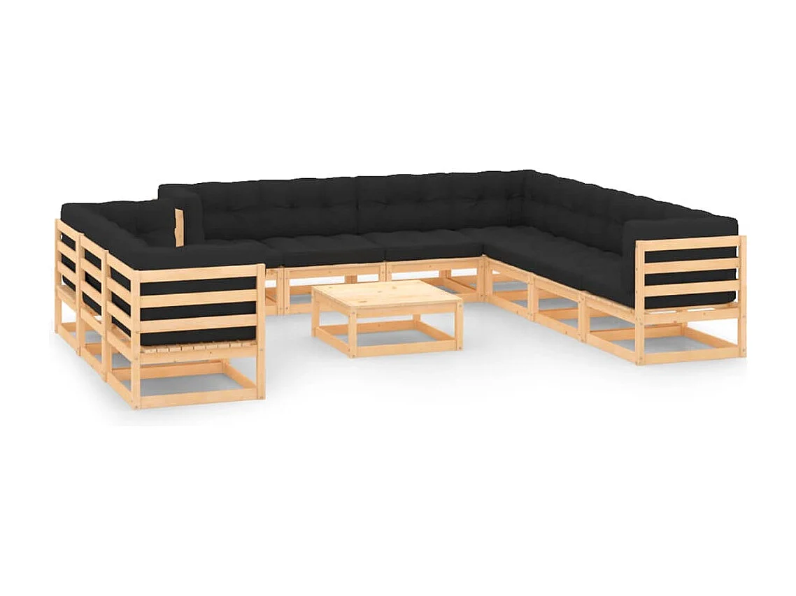 11 pcs conj. lounge jardim c/ almofadões antracite pinho maciço