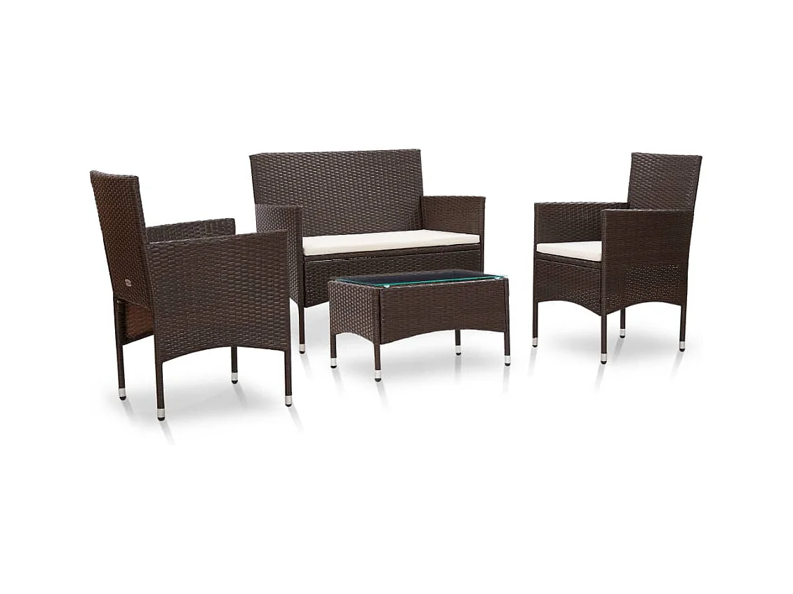 4-delige Loungeset met kussens poly rattan bruin