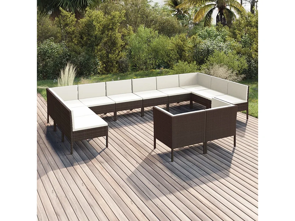 12-tlg. Garten-Lounge-Set mit Auflagen Poly Rattan Braun
