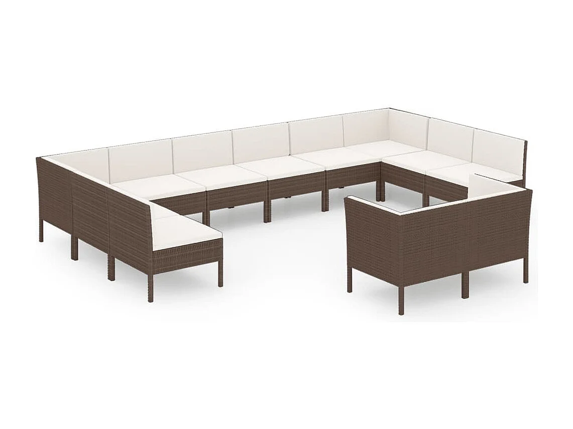 12-tlg. Garten-Lounge-Set mit Auflagen Poly Rattan Braun