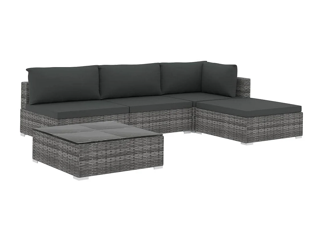 Salon de jardin 5 pcs avec coussins résine tressée gris
