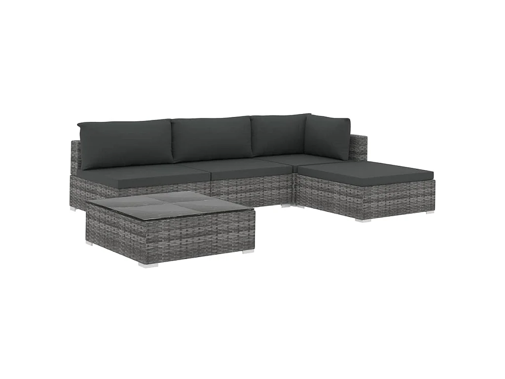 Set Divani da Giardino 5 pz con Cuscini in Polyrattan Grigio