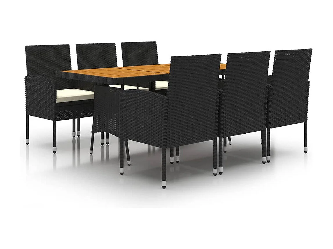 7-tlg. Garten-Essgruppe Poly Rattan Schwarz