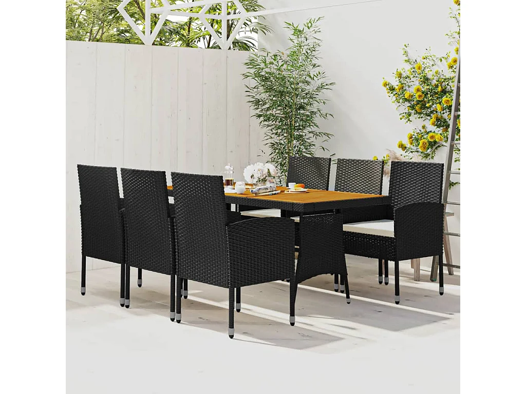 Mobilier à dîner d'extérieur 7 pcs Résine tressée Noir