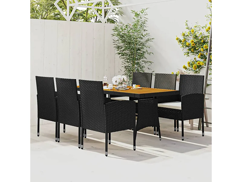 Mobilier à dîner d'extérieur 7 pcs Résine tressée Noir