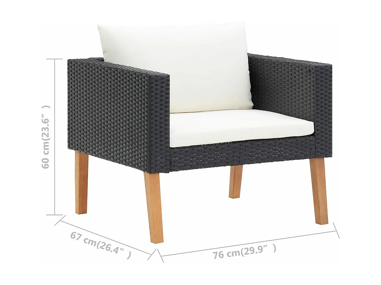 Salon de jardin 3 pcs avec coussins Résine tressée Noir