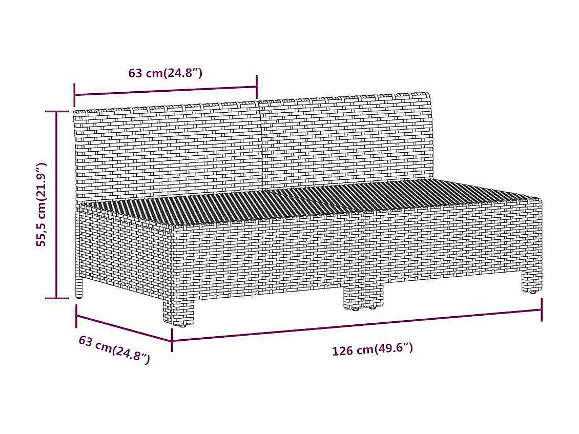 Canapé de jardin 2 places avec coussins Gris Résine tressée