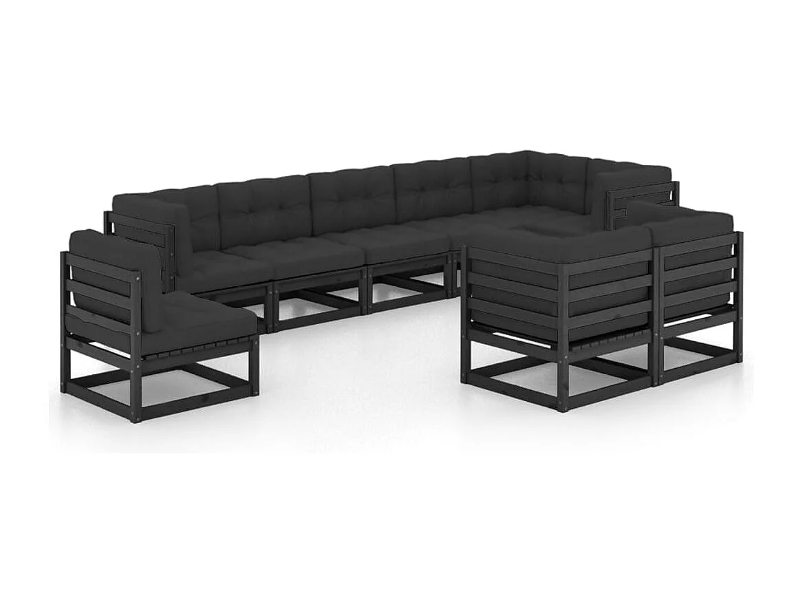 Set Salotto Giardino 9 pz Cuscini Antracite Legno Massello Pino