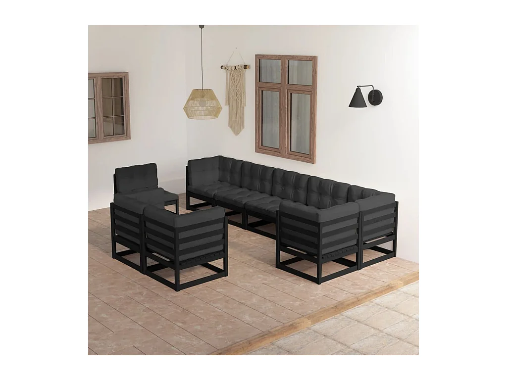 9-delige Loungeset met kussens massief grenenhout