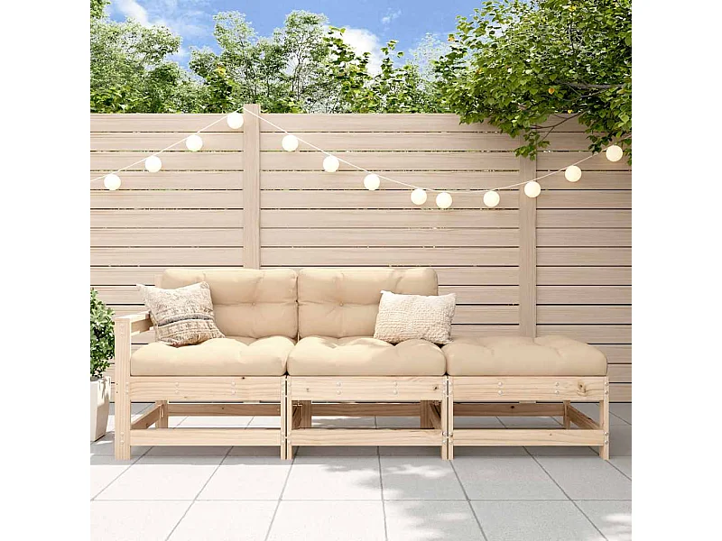 Salon de jardin 3 pcs avec coussins bois massif