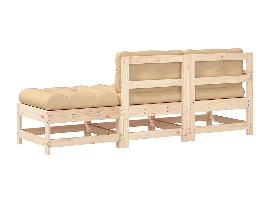 Salon de jardin 3 pcs avec coussins bois massif