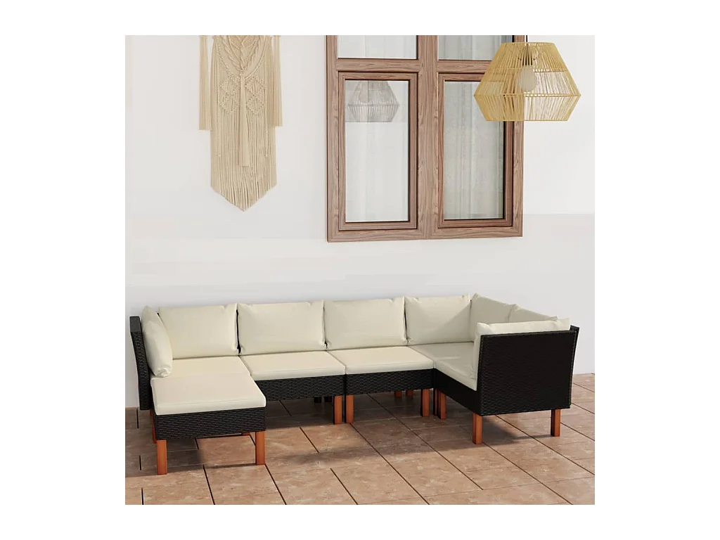 Set Divani da Giardino 6 pz con Cuscini in Polyrattan Nero