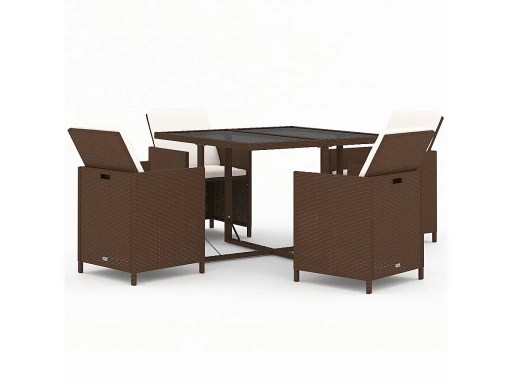 Ensemble à dîner de jardin avec coussins 5 pcs poly rotin brun