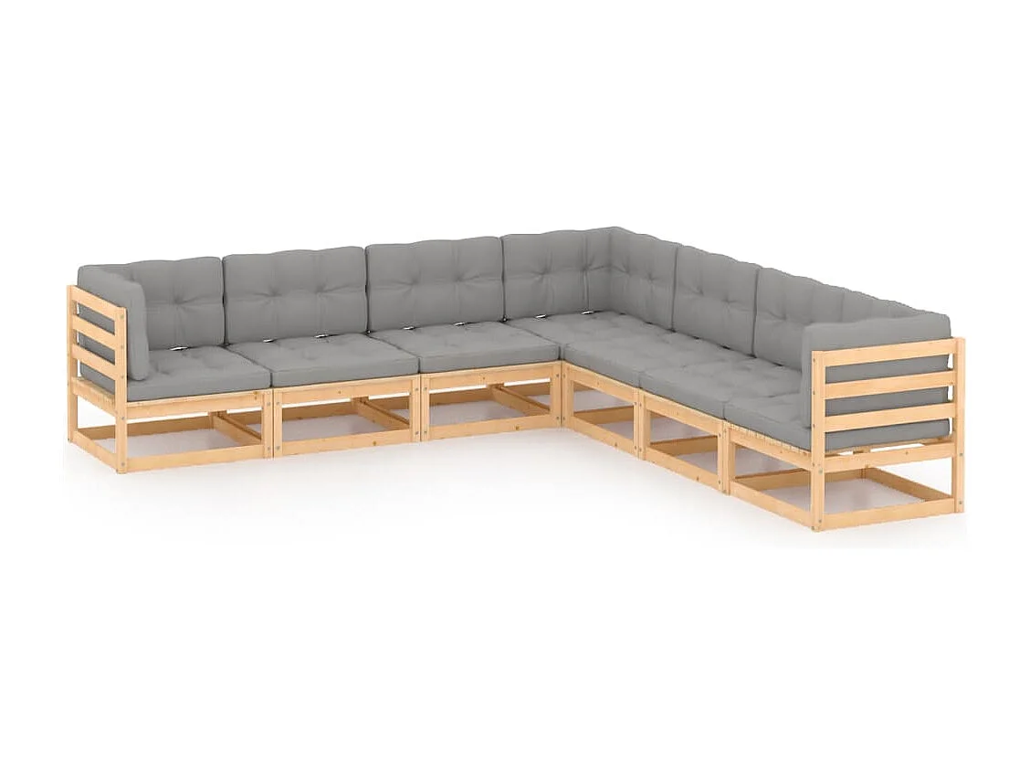7 pcs conjunto lounge de jardim c/ almofadões pinho maciço