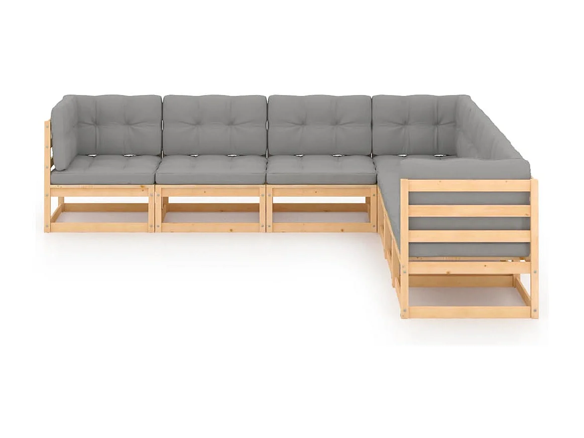 7 pcs conjunto lounge de jardim c/ almofadões pinho maciço