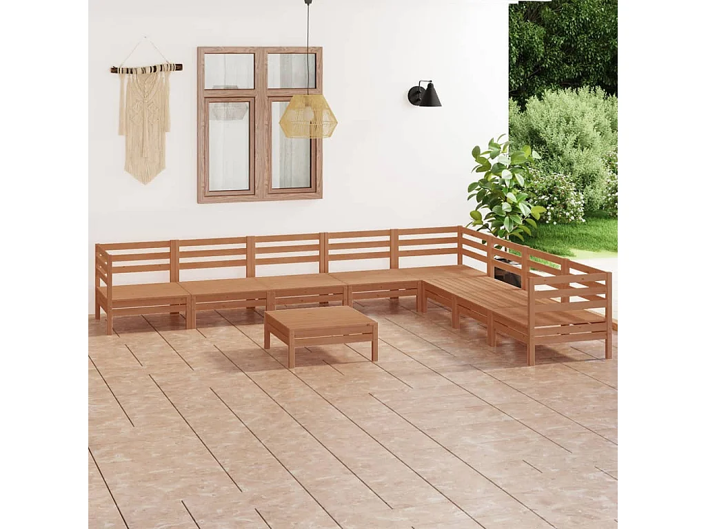 Salon de jardin 9 pcs Bois de pin massif Marron miel