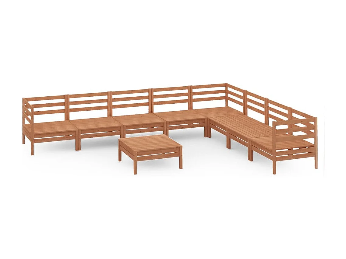 Salon de jardin 9 pcs Bois de pin massif Marron miel