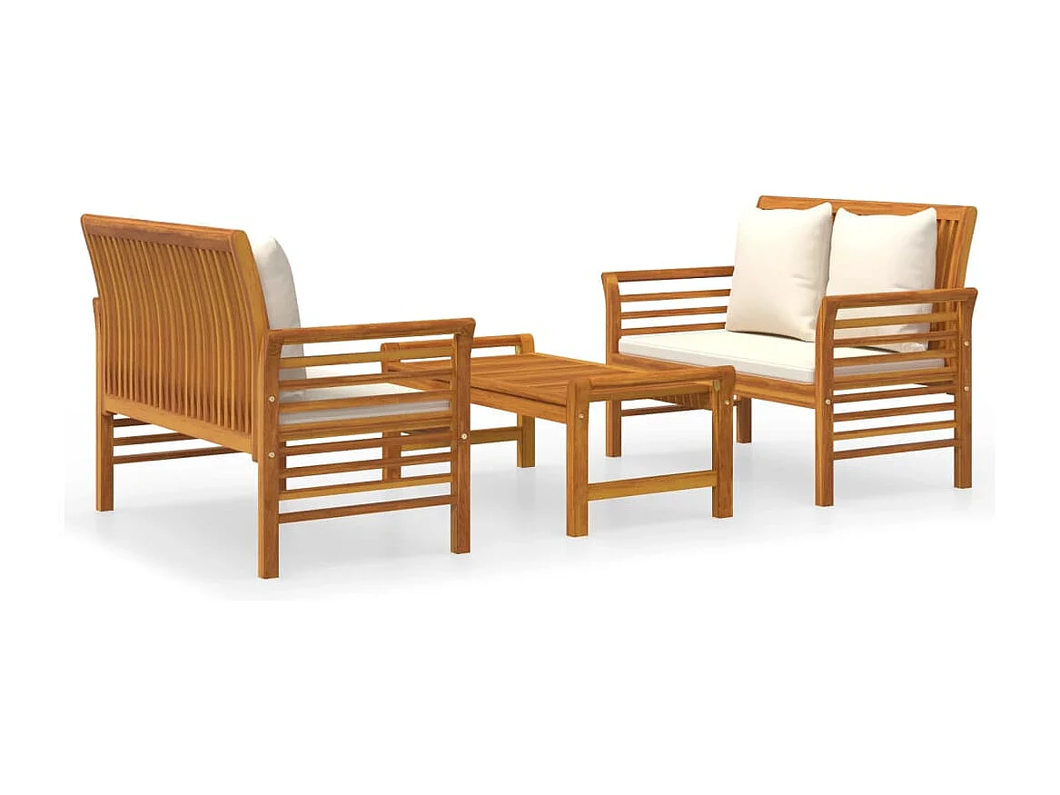 3 pcs conjunto lounge de jardim c/ almofadões acácia maciça