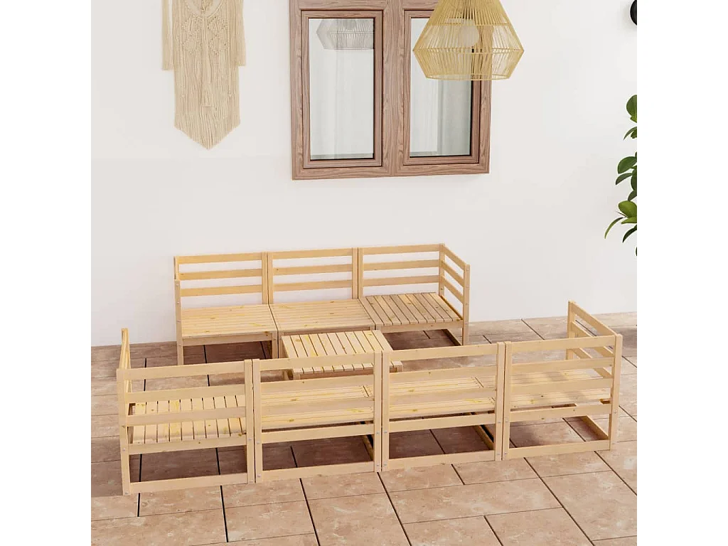 Salon de jardin 8 pcs bois de pin massif
