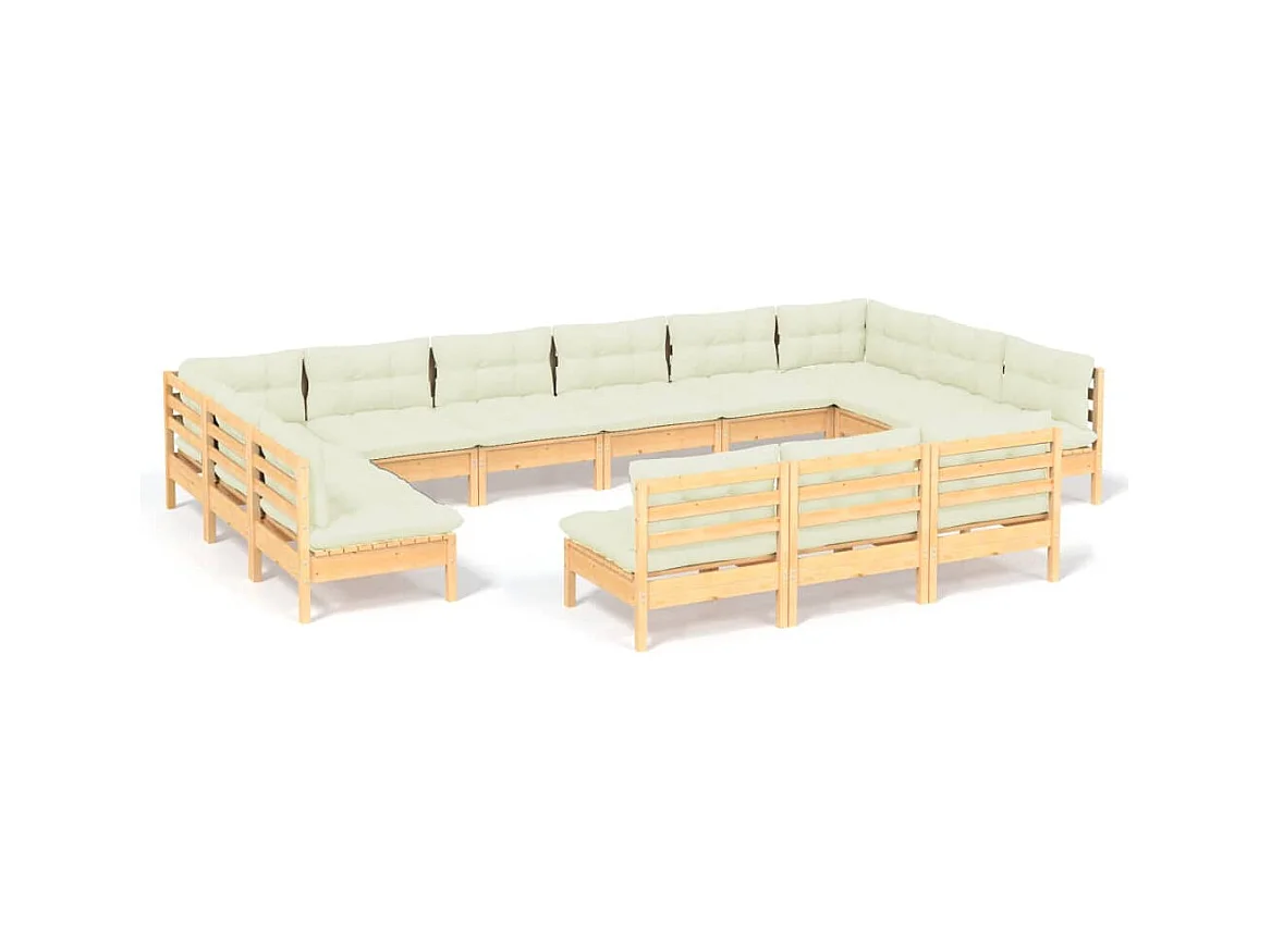 Set Divani da Giardino 13 pz con Cuscini Crema Massello di Pino